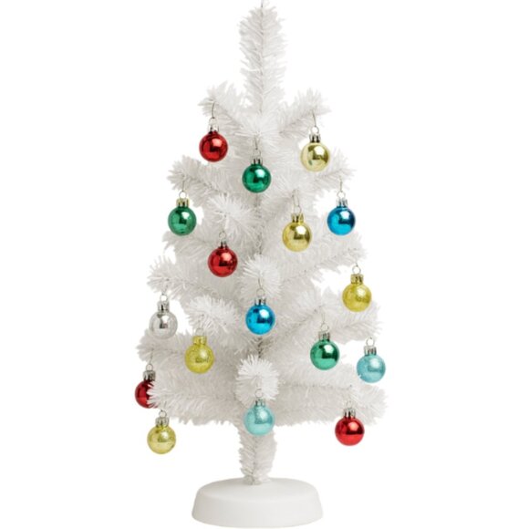 Silver or White Mini Christmas Tree, 15 Shiny Ornaments – 16" Tabletop Holiday - Picture 2 of 4